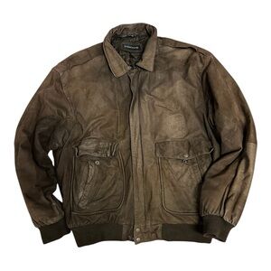 Vintage Structure Y2K Leather Bomber Jacket Men’s Size Large Aviator Unisex Rare
